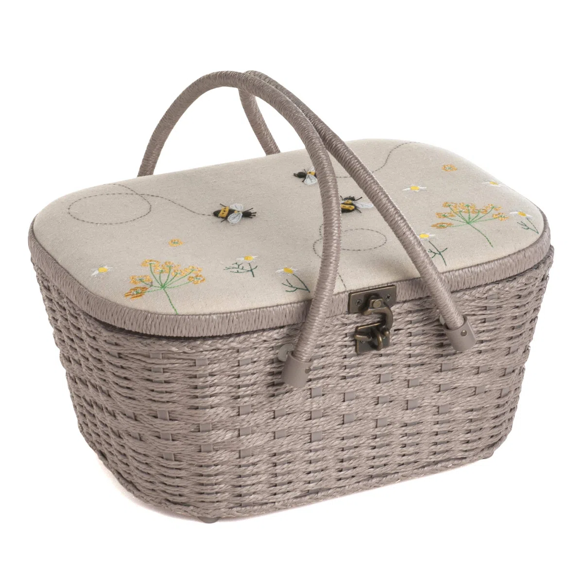 Hobby Gift Caja de costura, cesta de mimbre, aplique, abeja de lino (HGLHB)