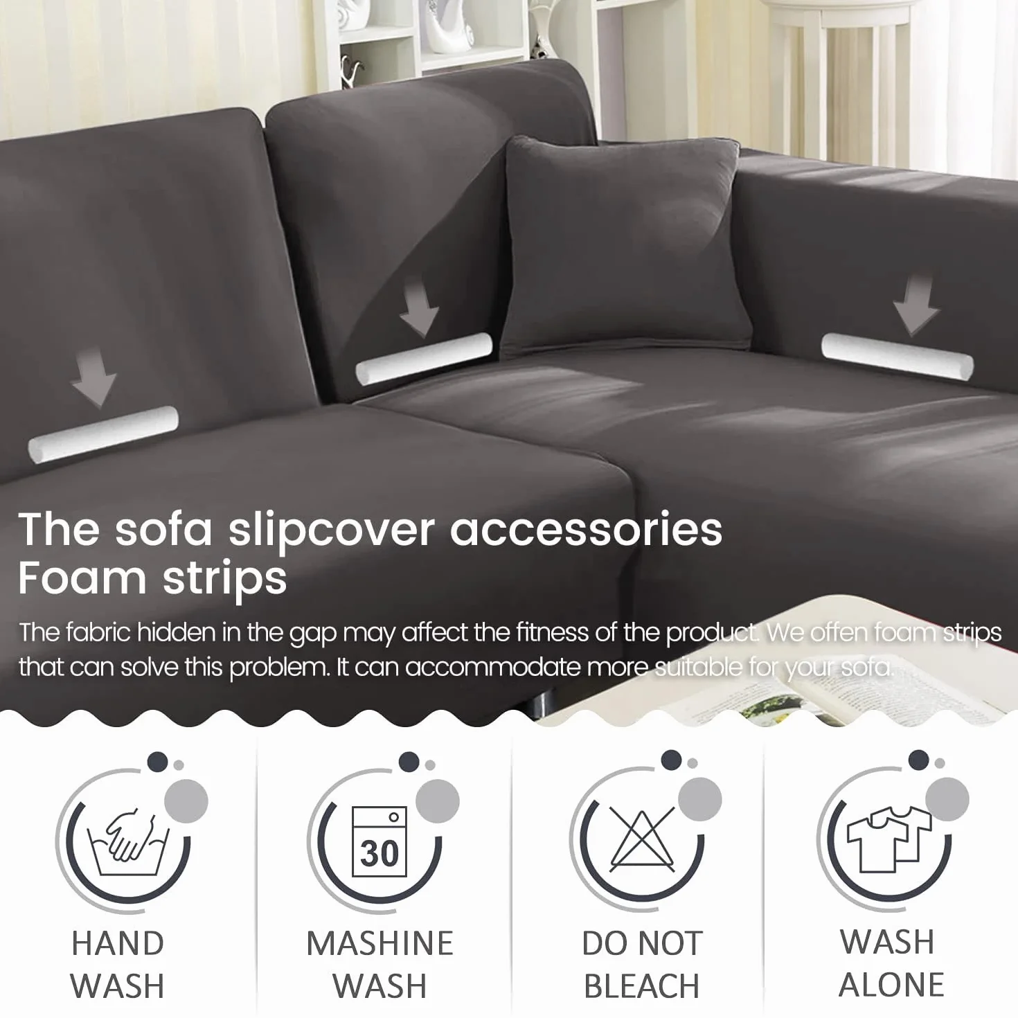 ShowyLive Juego de 2 Funda Chaise Longue Izquierdo/Derecho Ajustables Funda Cubre Sofá Chaise Longue Elásticas para Forma L Extraíbles Lavables (1 Plazas+2 Plazas, Gris)