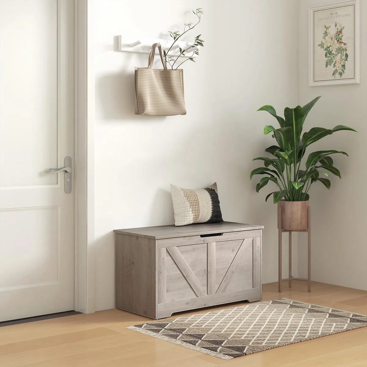 HOMCOM Baúl de Almacenaje para Dormitorio 100 L Banco de Almacenaje con Tapa Bisagra de Seguridad para Pasillo Salón 80x40x45 cm Gris