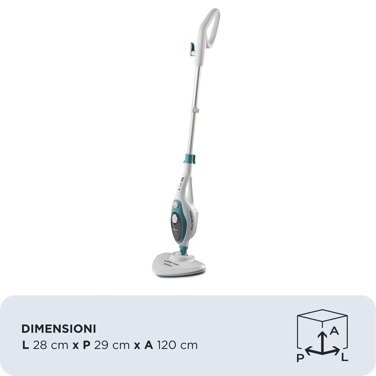 Ariete 4164, Steam mop 10 en 1, mopa a vapor, 1500 w, autonomía ilimitada, depósito 350 ml, altura regulable, mango extraíble, cabezal pivotante, color blanco azul