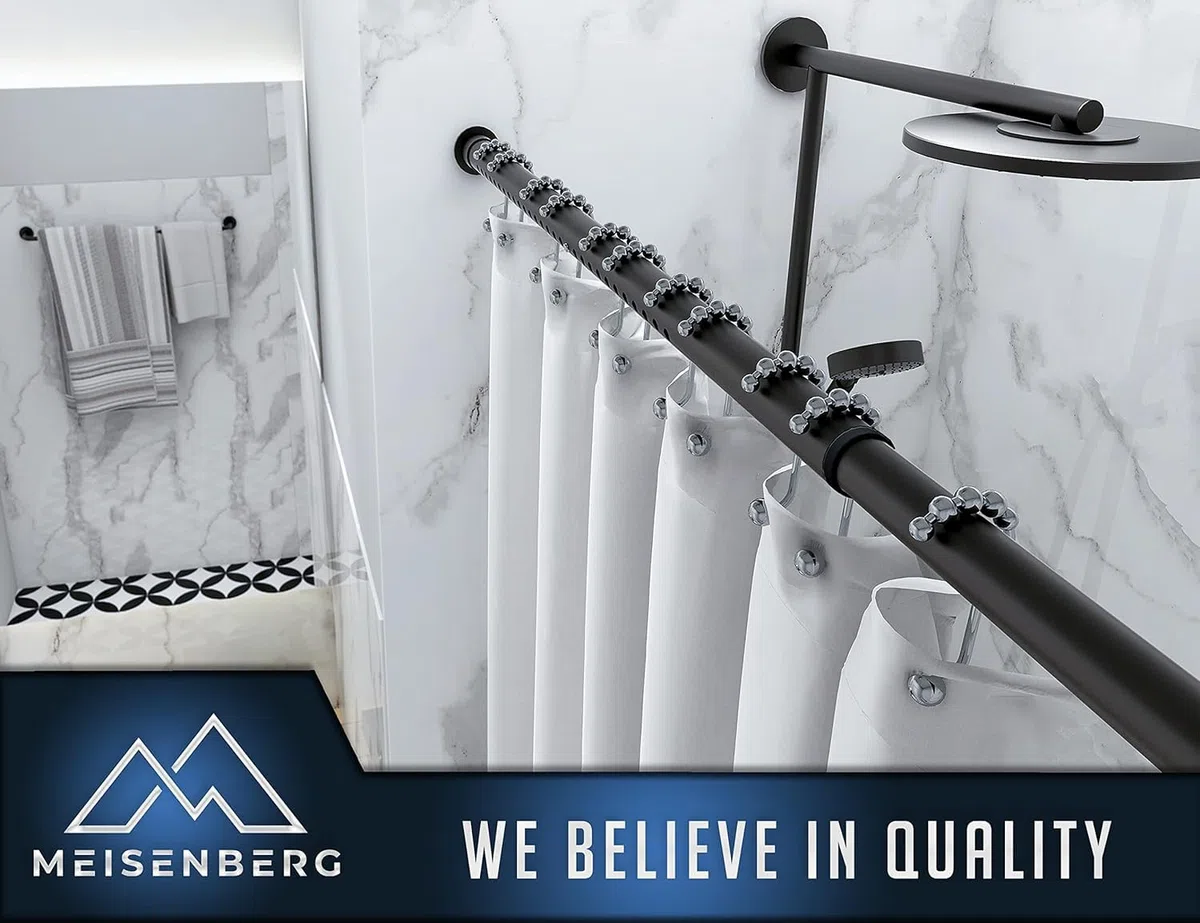MEISENBERG Barra de cortina sin taladrar, 210-260 cm, diámetro de 32 mm, negro mate, barra de sujeción resistente, extensible y telescópica. Para tus cortinas, balcones y como pared divisoria