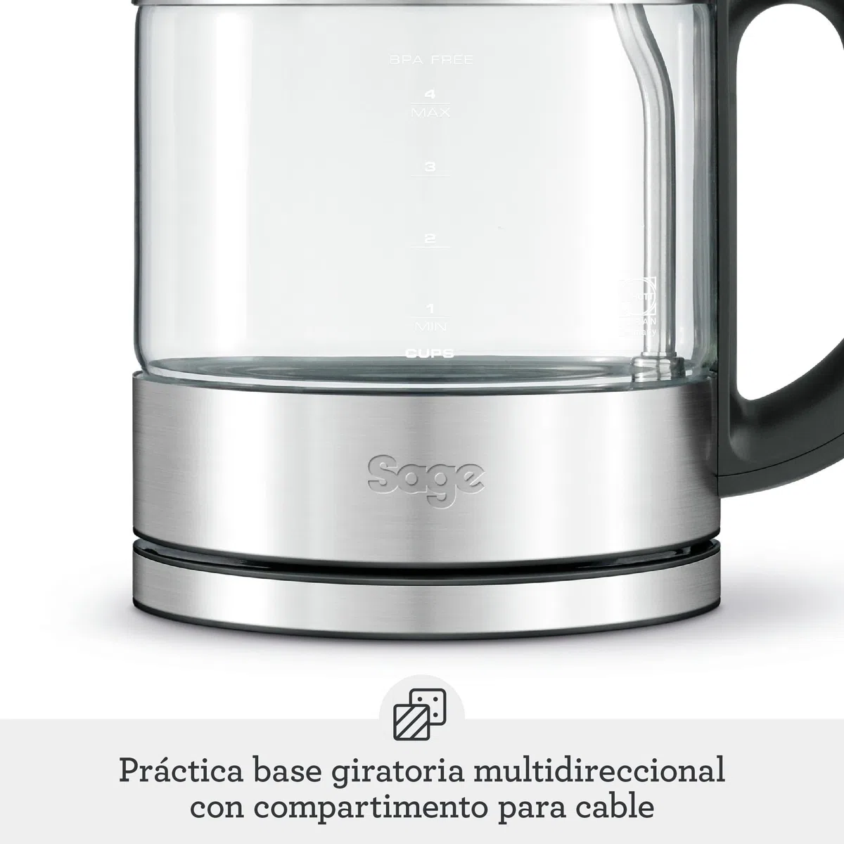 Sage Compact Kettle Pure - Hervidor de Agua de Vidrio de 1L, Claro
