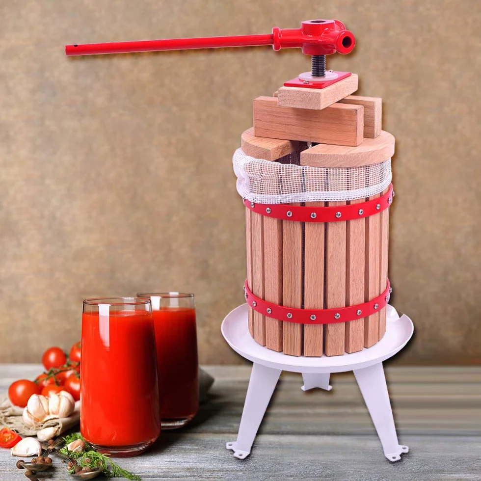 XMTECH Exprimidor mecánico de frutas de 6 litros con paño de prensa + 7 l molinillo de frutas, triturador de uvas, exprimidor de manzanas con manivela