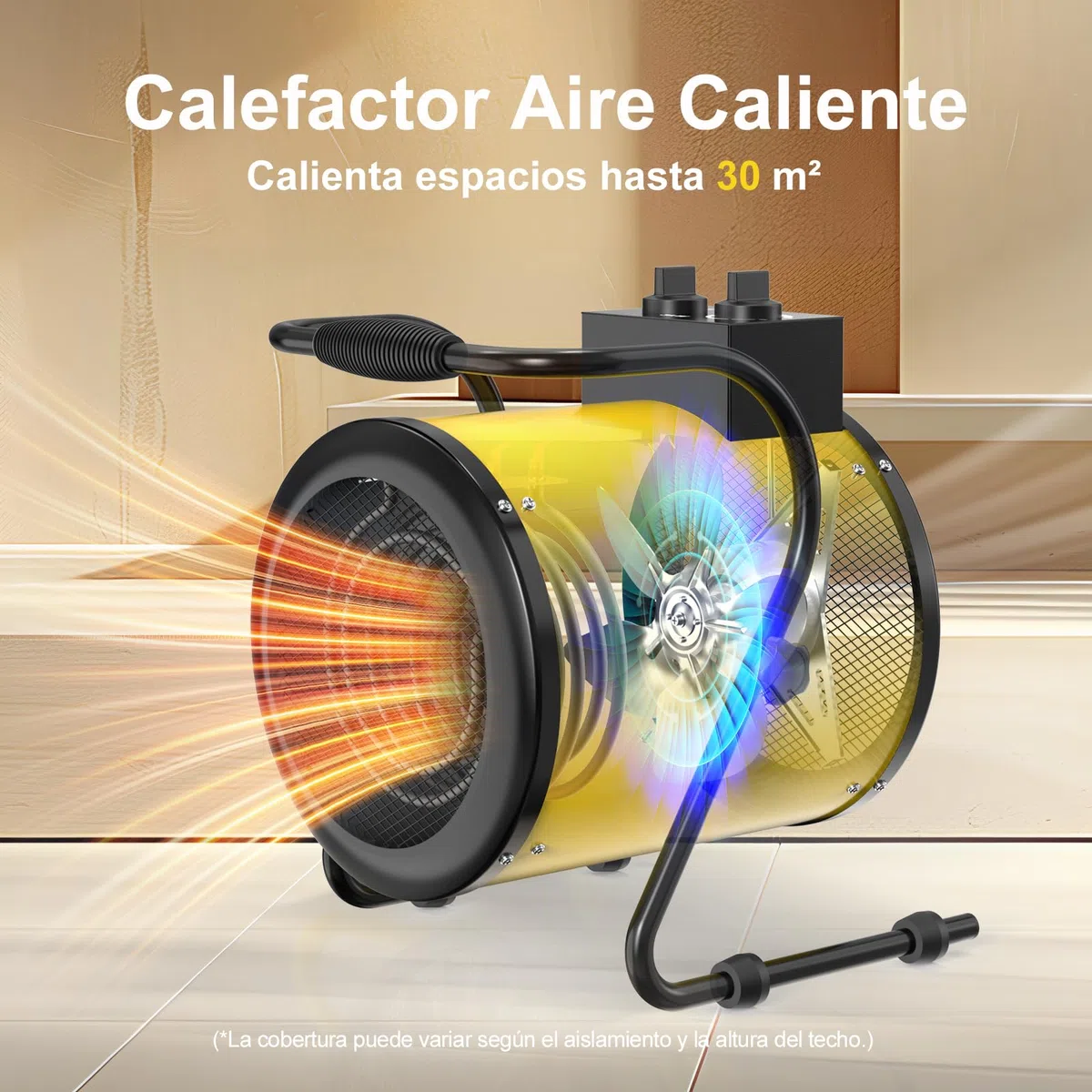 Calefactor Industrial 3000W - Calentador Aire Caliente Portatil - con Ajuste de ángulo de 0 a 25° y Termostato - Apto para Construcción, Garaje e Invernadero