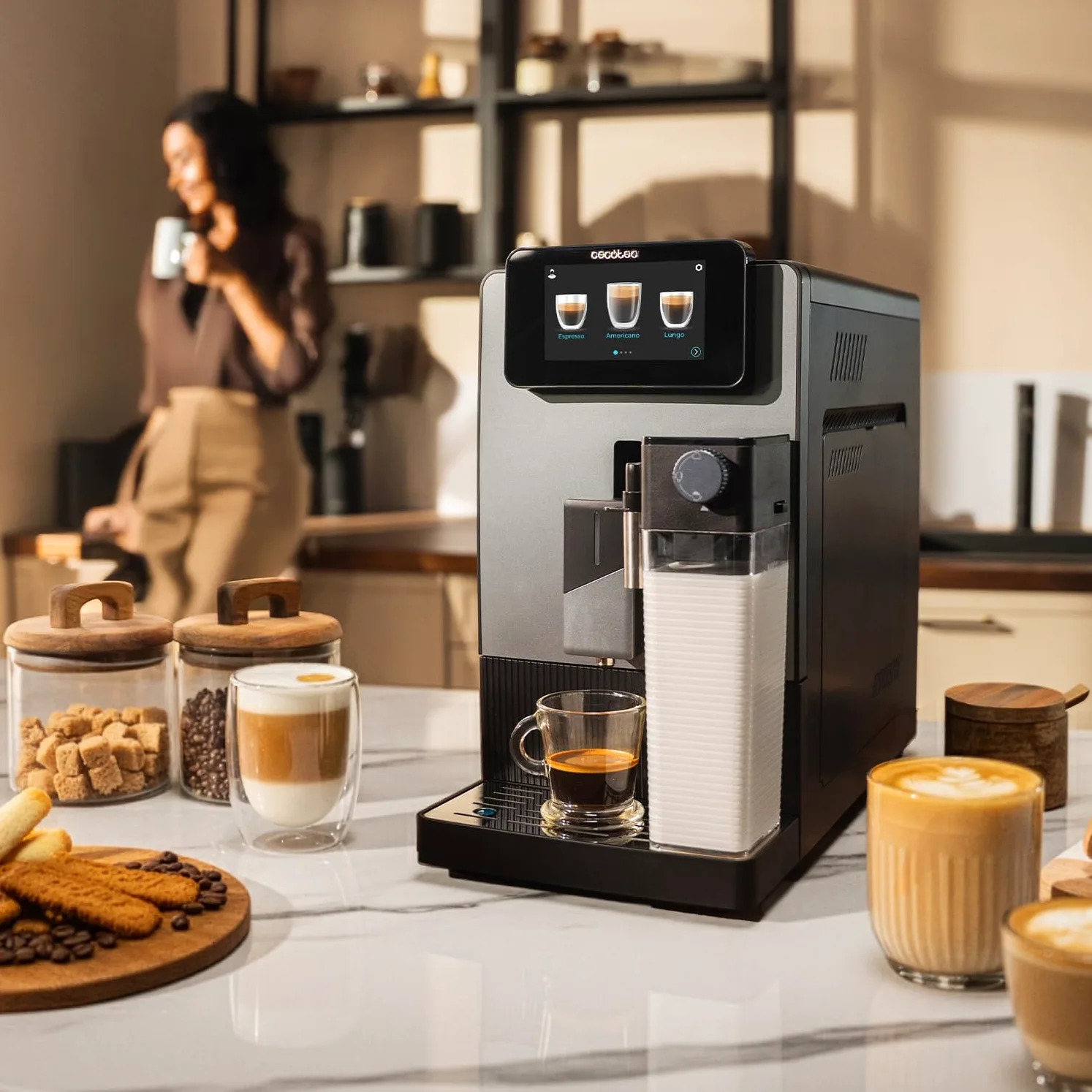 Cecotec Cafetera Express Superautomática Cremmaet Latte Art. 1500W, 19Bares, Thermoblock, 6 Bebidas, Depósito Café 150g, Molinillo Cónico, Limpieza Automática, Depósito Agua 1.1L y Leche 400ml