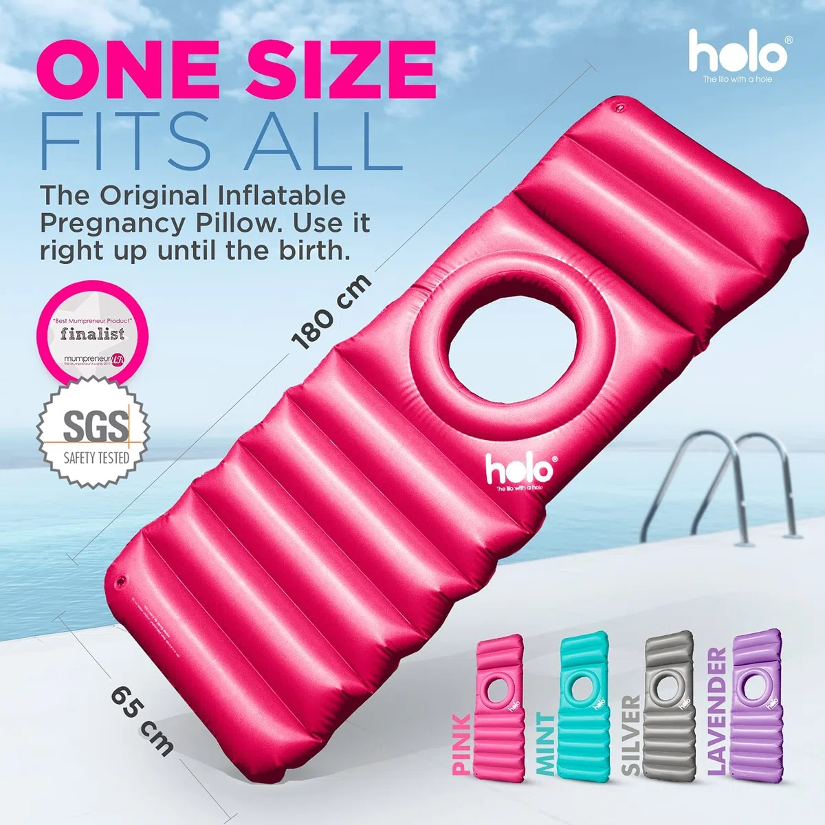 HOLO - Lilo Inflable de Maternidad - Previene el Dolor de Espalda y apoya tu Barriga Durante el Embarazo - Diseño de Almohada de Maternidad Suave y de Apoyo (Arena Blanca)