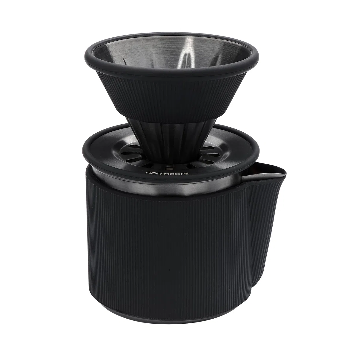 Normcore Juego de cafetera portátil de viaje, gotero de café de viaje de una sola taza, uso V60 y cafetera de papel de filtro ondulado, acero inoxidable 304, revestimiento negro mate
