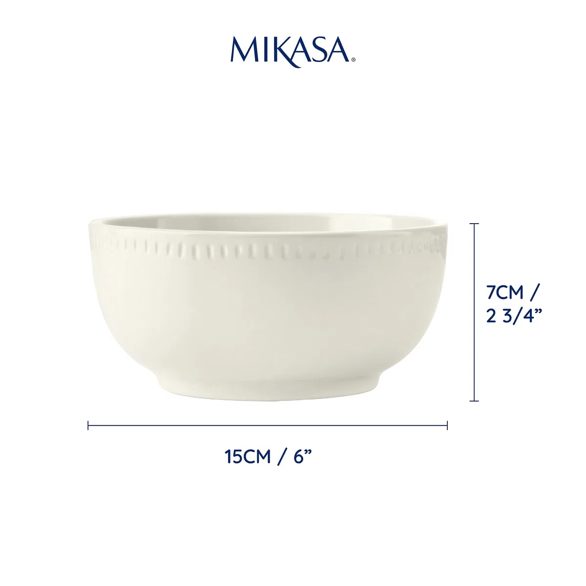 Mikasa Cranborne Set de 4 Cuencos de Cereales de Gres, Servicio para 4, Juego de 4 Cuencos de Cereal en Gres, 15cm, Crema - Apto para Microondas y Lavavajillas