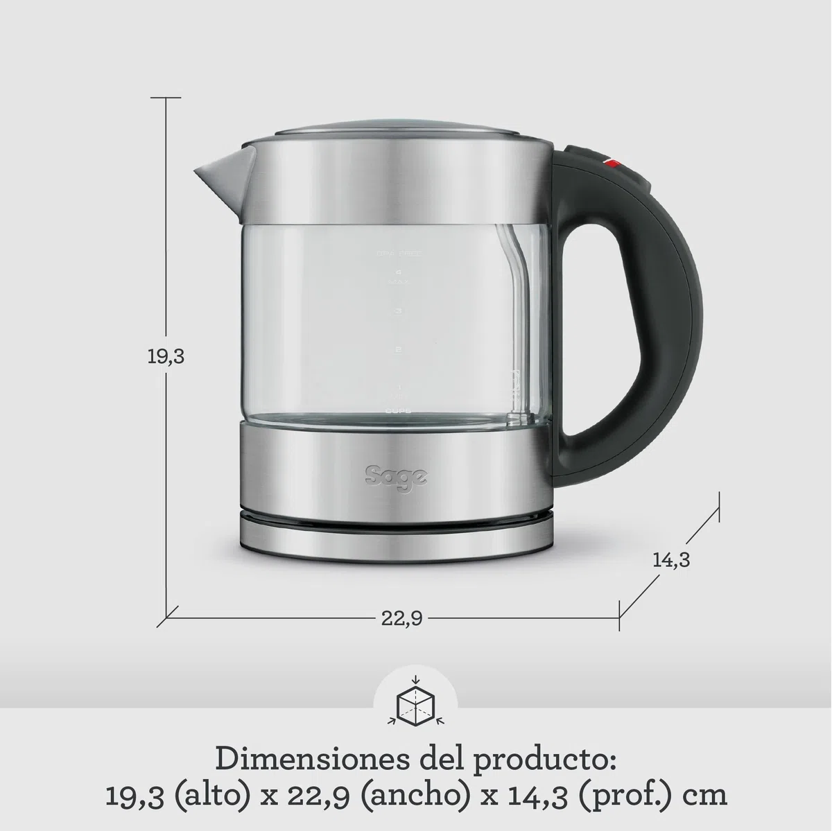 Sage Compact Kettle Pure - Hervidor de Agua de Vidrio de 1L, Claro