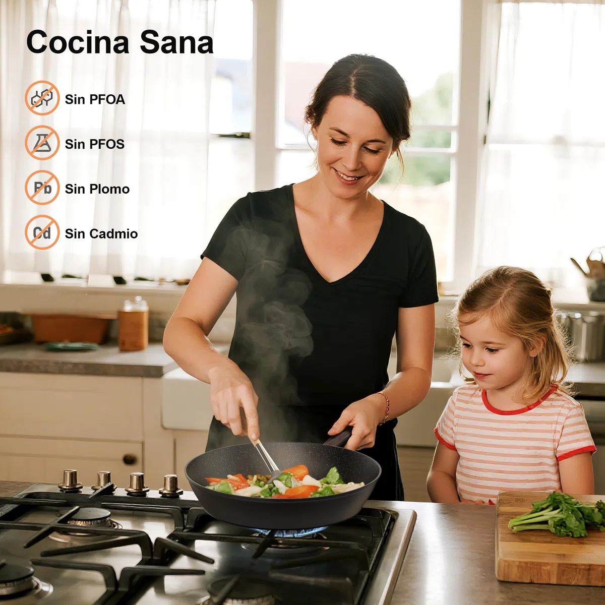 Batería de Cocina - 11Piezas Juego de Ollas y Sartenes Aluminio Antiadherente, Sartene de 20cm y 28cm, Wok de 24cm, Cacerola de 16/20/24 cm con Tapas, para Todas las Cocinas, Inducción Topbooc