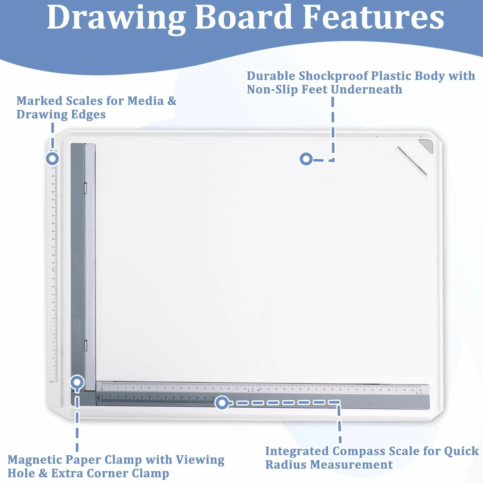Tablero de Dibujo 51x37cm con Bolsa de Transporte, Tablero de Dibujo DIN A3, Dibujo Técnico Multifuncional con Movimiento Paralelo y Ángulo Ajustable, Accesorios para Arquitectos Ingenieros Profesores