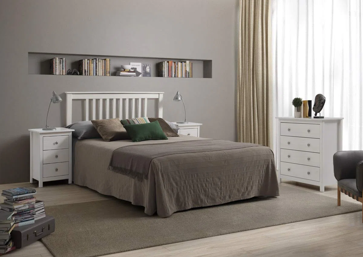 Dogar Moblit Cabecero de Pino Macizo para Cama con Somier de 90 cm Color Blanco Translucido Serie Alme Medidas (100x102x2) cm (Alto-Ancho_Fondo) Requiere Montaje