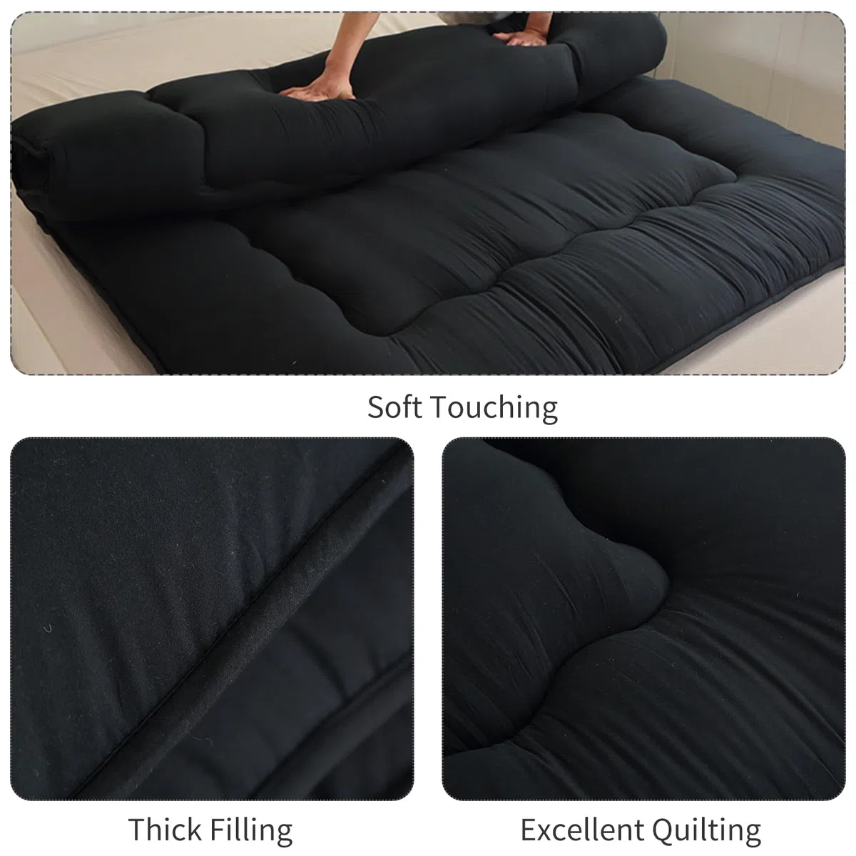 Colchón futón, colchón japonés, cama de suelo japonesa, cama de tatami plegable, colchón enrollable para habitación de invitados, dormitorio (azul marino, colchón queen (152 x 203 cm)