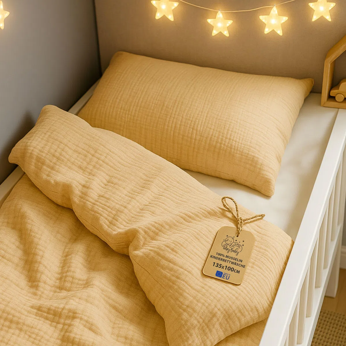 Totsy Baby Muselina Funda nordica Infantil 100x135cm para Cuna 70 - algodón Saco nordico y Cubre de edredon Cama para niños y niñas Juego Fundas para edredón Beige con Almohada 60 x 40 cm Oeko-Tex