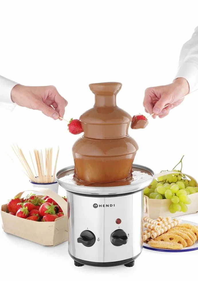 HENDI Fuente de Chocolate de 3 Niveles, Capacidad: hasta 1,5 kg, 230 V / 46 W, Ø215x(H)375 mm, Acero Inoxidable