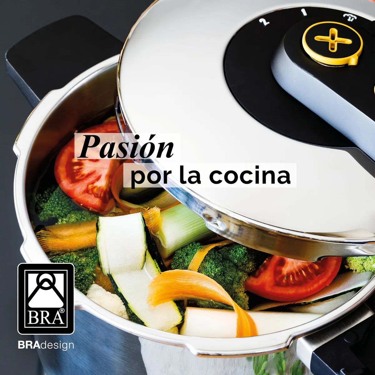 BRA Excellent | Set olla a Presión Rápida de Fácil Aberura de 4+7 Litros, Fabricada en Acero Inoxidable 18/10, 2 Programas de Cocción y Sistema de Bloqueo de Apertura, Apta para Todo Tipo de Cocinas