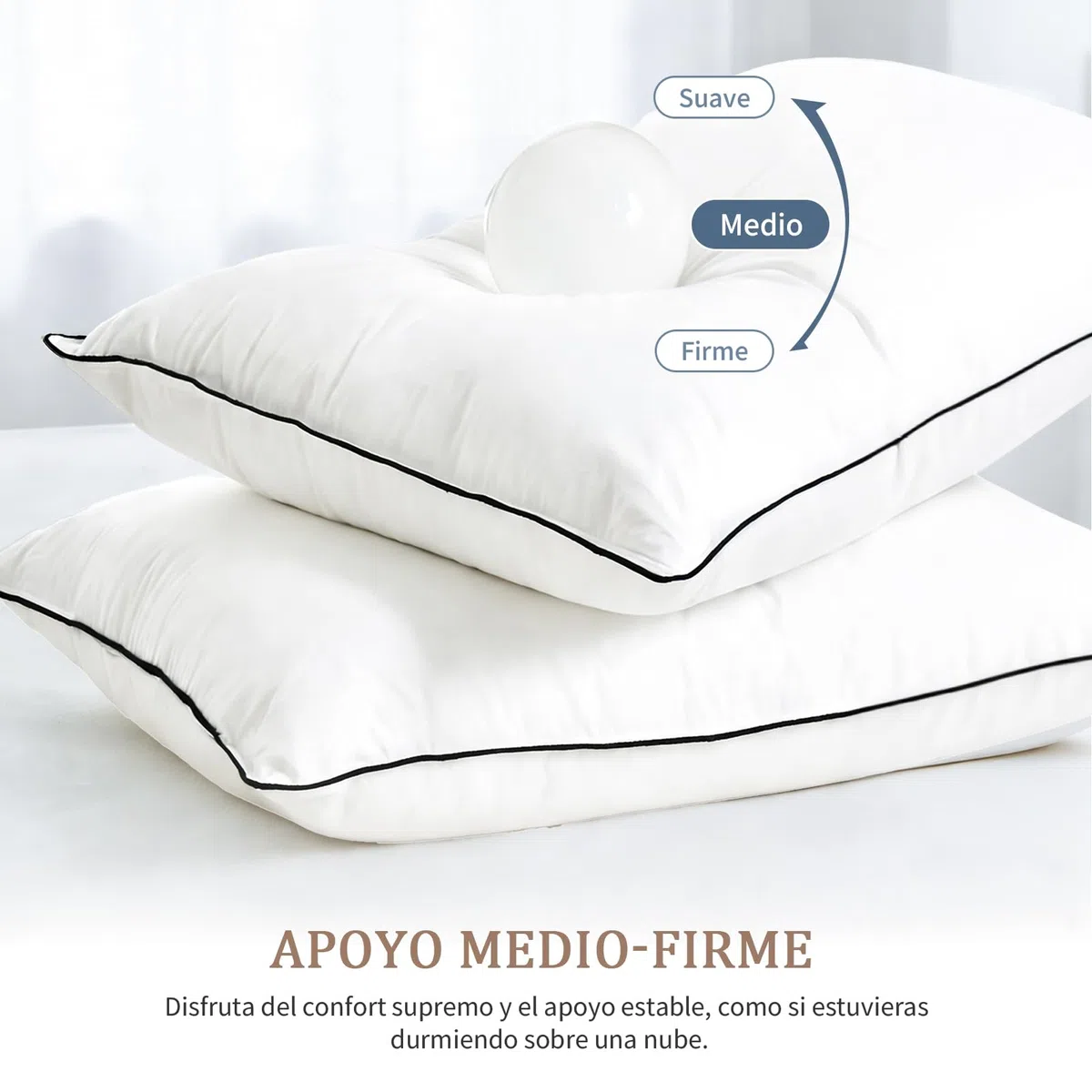 DWR Almohada de Plumón 50x75 cm (2 Unidades) | 3 Cámaras | 90% Plumón de Ganso Blanco Exterior | Mezcla de Plumas Interior | 100% Algodón Orgánico | Soporte Medio | RDS y Oeko-Tex