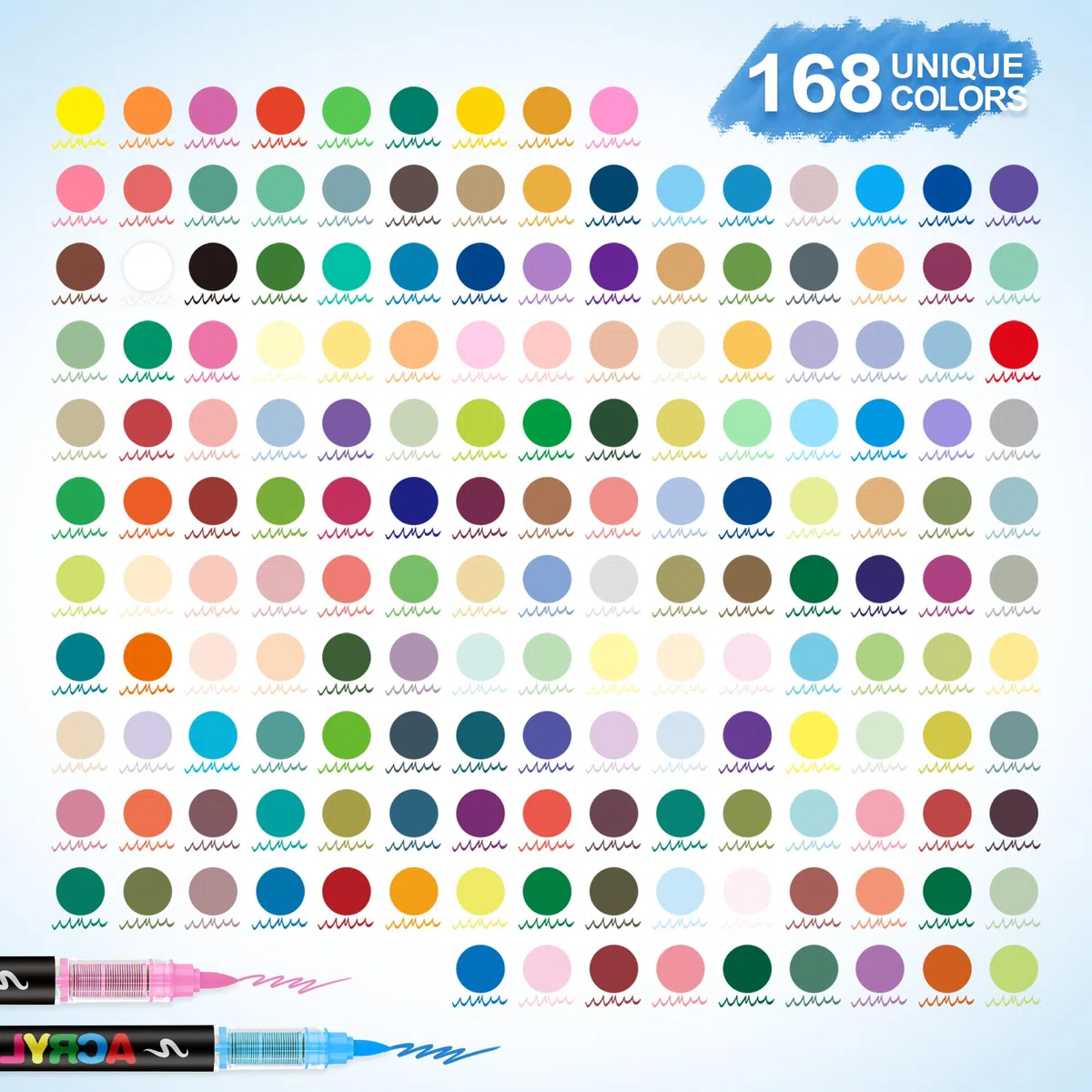 Guangna 168 marcadores de pintura acrílica, punta de pincel, tinta impermeable de secado rápido, para pintura de roca, plástico, madera, lienzo, vidrio, cerámica, metal, manualidades, suministros de