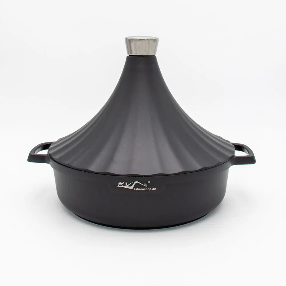Saharashop Tajín Marroquí Morocco 28 cm Diámetro Negro Mate Aluminio Redondo Apto para Inducción y Horno