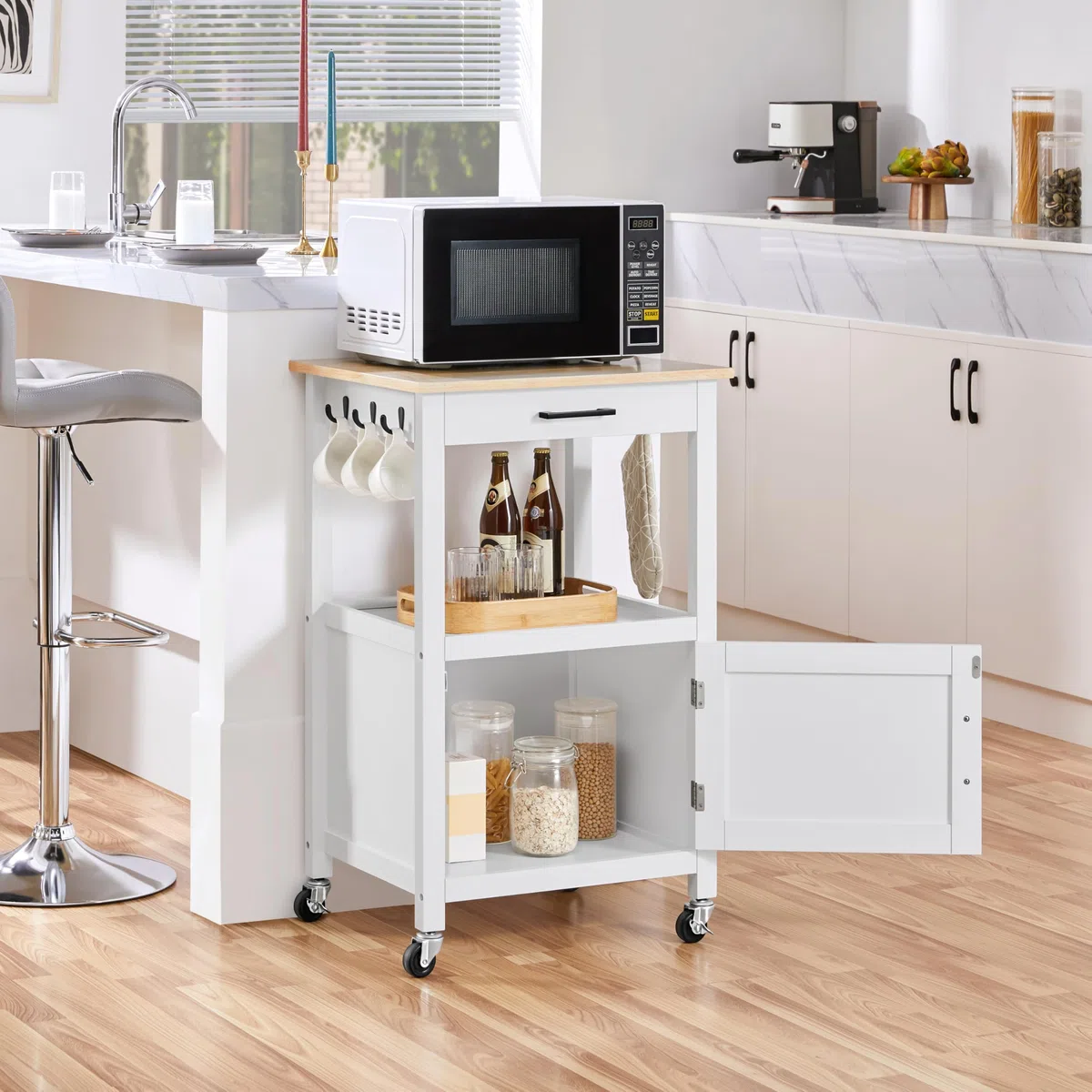 Yaheetech Carro de Cocina Carrito de Servicio con Ruedas Carro Auxiliar con Espacio de Almacenamiento Carro Cocina Comedor Hogar Blanco