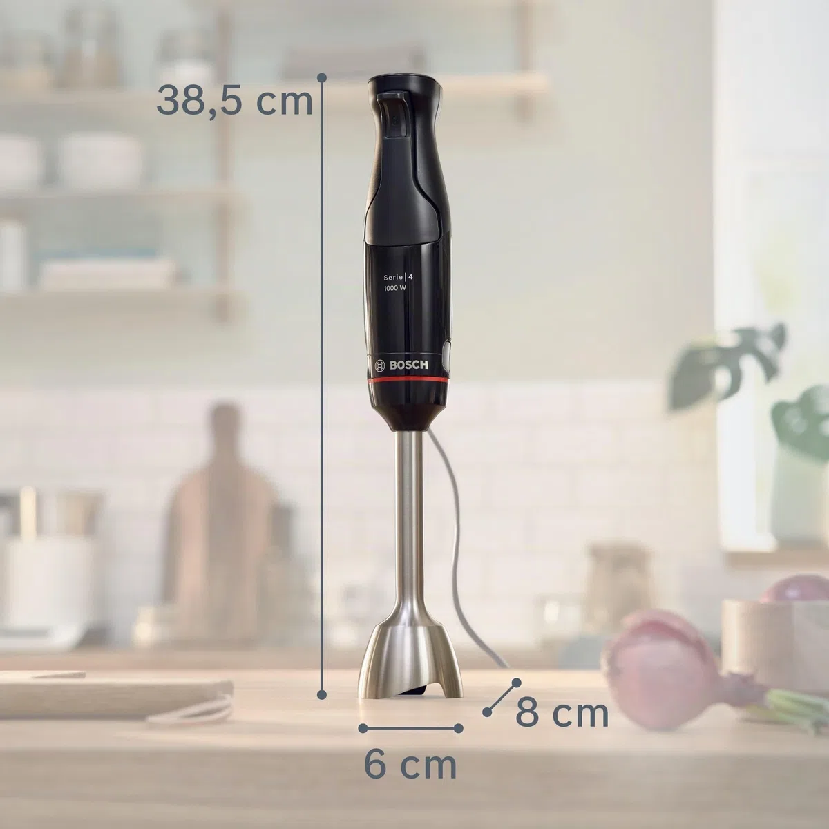 Bosch - Batidora de Mano, ErgoMaster, 1000W, QuattroBlade, Accesorios Incluidos, Serie 4, Antracita, MSM4W421