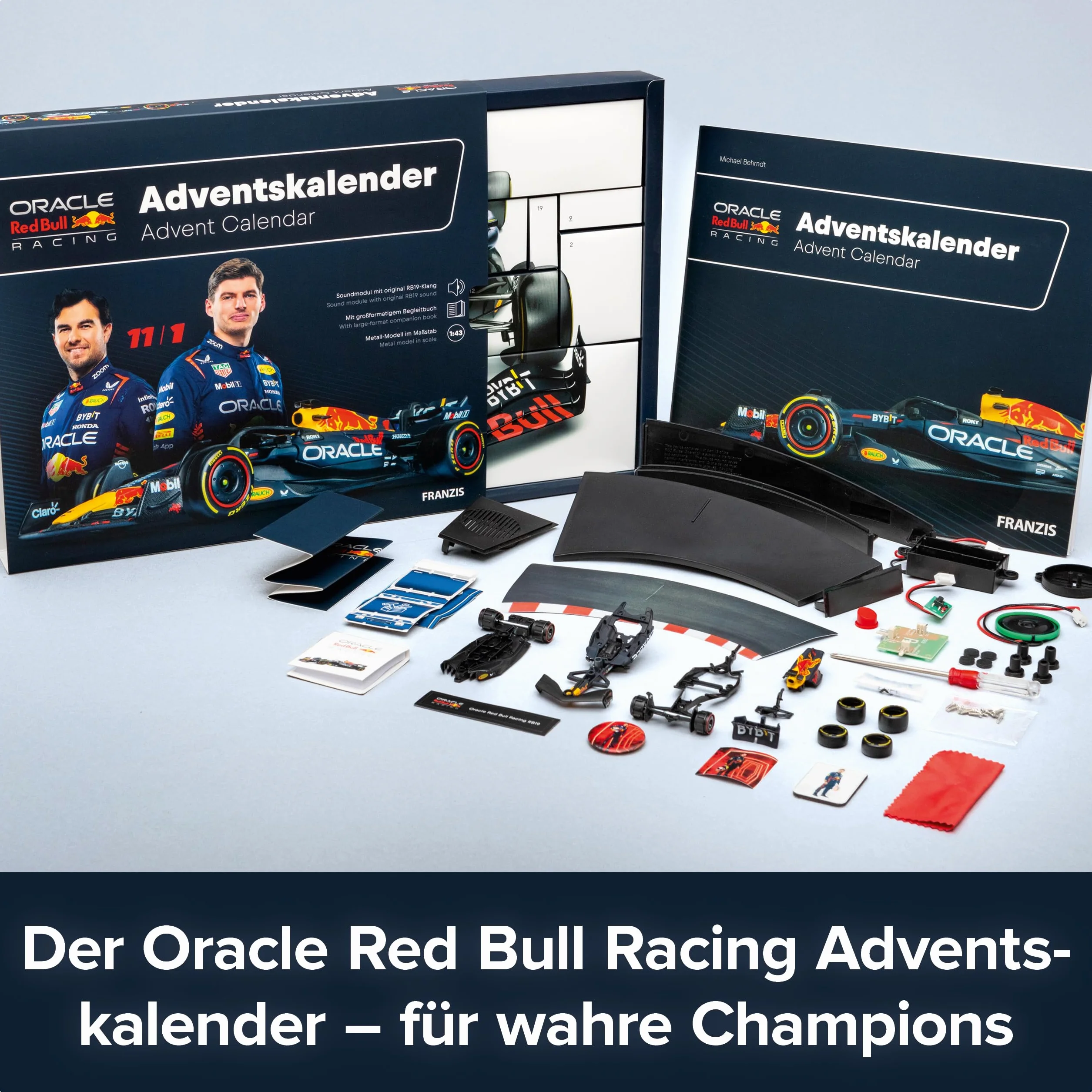 FRANZIS Oracle Red Bull Racing 67235 - Calendario de Adviento (escala 1:43, incluye módulo de sonido y libro de 52 páginas)