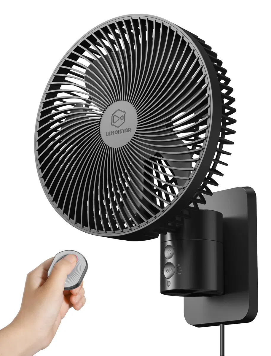 Ventilador de oscilación silencioso montado en la pared de 8.5 pulgadas con control remoto y temporizador, 4 velocidades ajustables para baños pequeños, refrigeración de dormitorio interior para RV