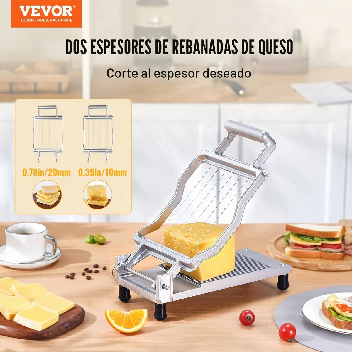 VEVOR Cortador Desmontable de Queso con Alambre para Cortar Mantequilla y Queso, Cortador de Aleación de Aluminio con Alambre de Acero Inoxidable 316, para Cocina y Restaurante, 317 x 169 x 90 mm
