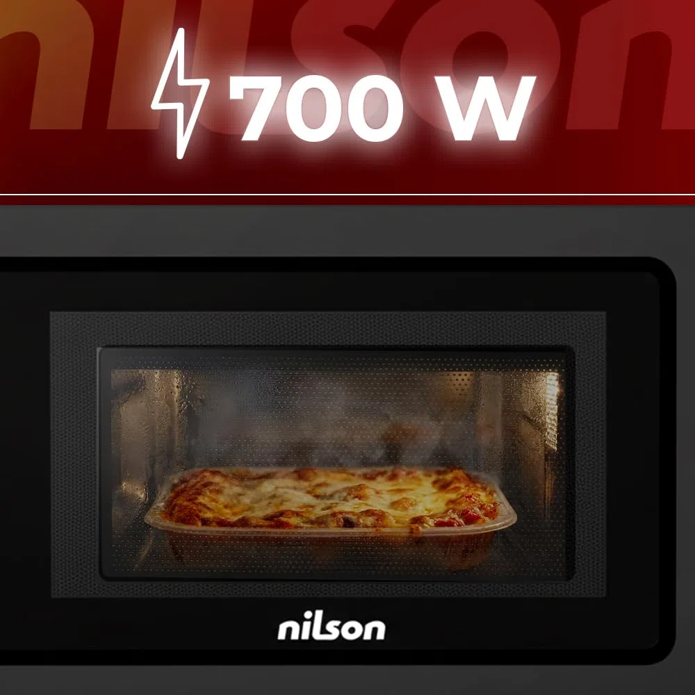Nilson Microondas 19L Libre Instalación, Negro NMW2701N. 700W, 5 Programas, Mecánico, Modo Descongelación, Revestimiento Interior, Fácil Limpieza, Temporizador 30min