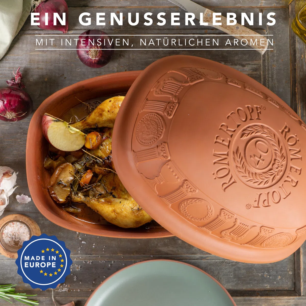 Römertopf JUBILÄUM - Cacerola para 6 personas (3,5 L, con tapa de cerámica, para guisar, asar y cocer al vapor, apta para horno