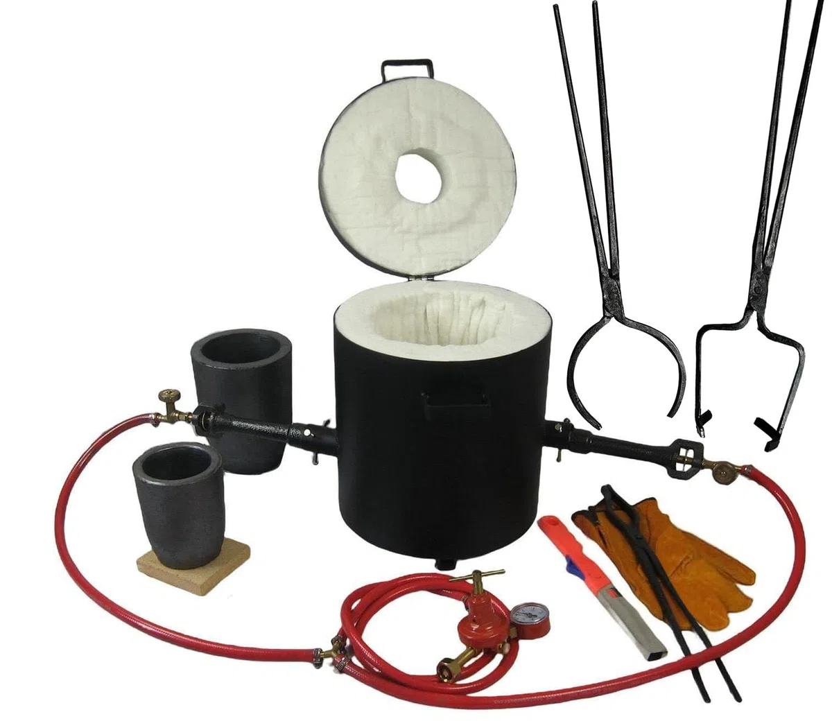 Horno de fundición de propano grande de 16 kg con crisoles y alicates para crisol, cuchilla de fundición para metal, oro, plata, cobre, aluminio, kit completo de herramientas de fundición