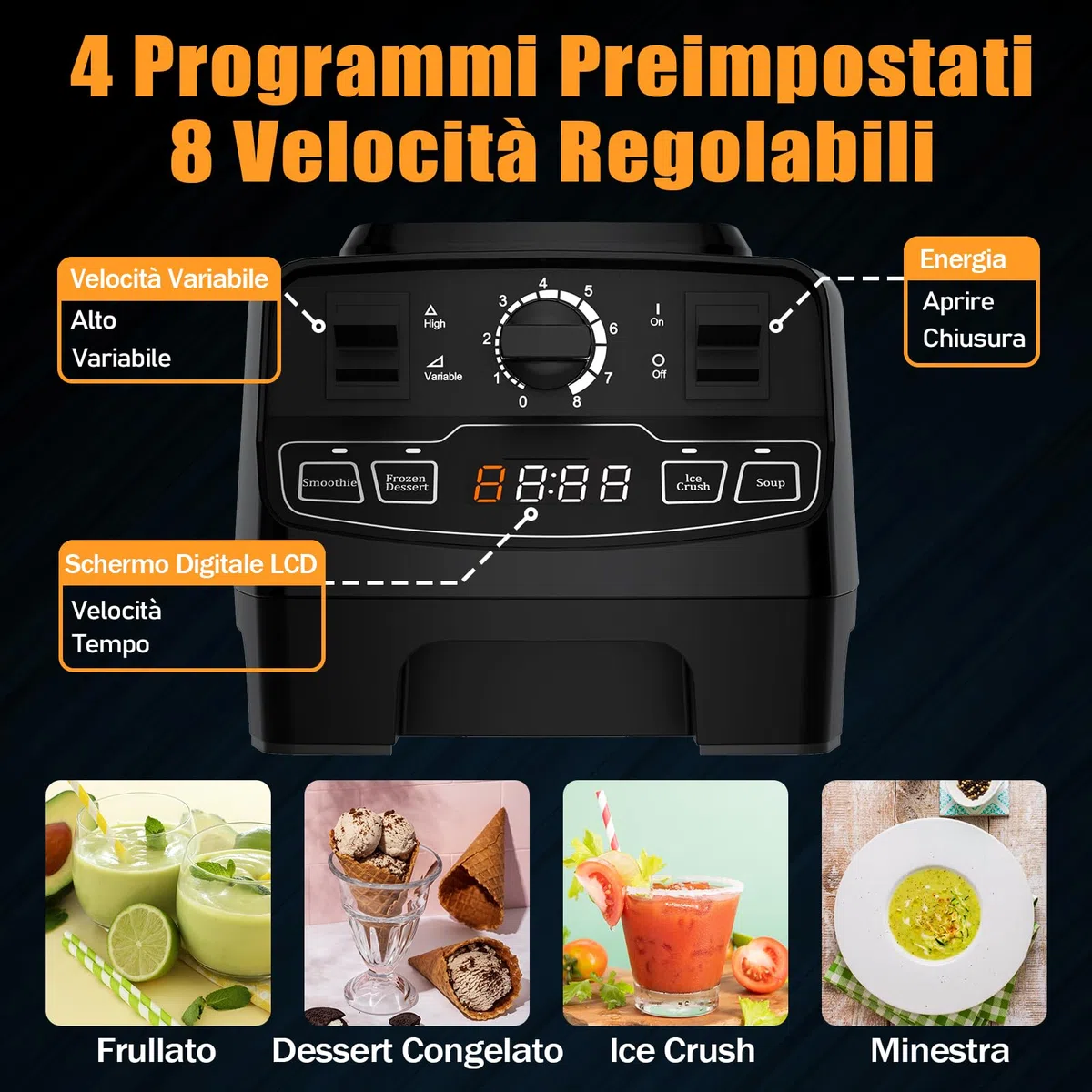 Batidora de Vaso 2000W, Profesional Licuadora de 2L sin BPA con 4 Programas, 8 Velocidades, 33000 r/min, Limpieza Automática, Blender Licuadoras para Zumos, Batidos, Verduras, Frutas