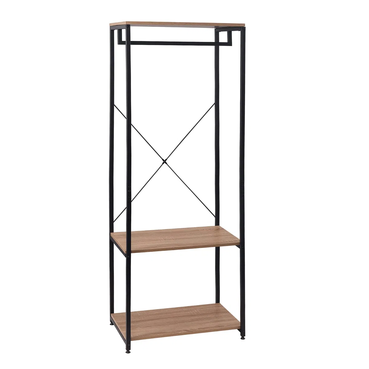 WOLTU Perchero de Pie con Estante Zapatero, Perchero Burro para Colgador Ropa, Metal y Madera, 60 x 40 x 167 cm