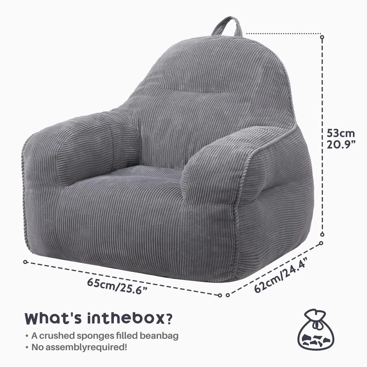 BEJOY Puf para niños, cómodo puf para niños con relleno incluido, silla para niños, gris