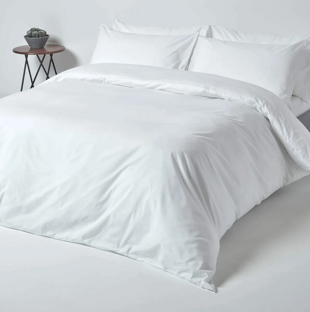 HOMESCAPES Juego de Funda Nórdica y 2 Fundas de Almohada Color Blanco Algodon Egipcio de 220 x 230 cm y 50 x 75 cm