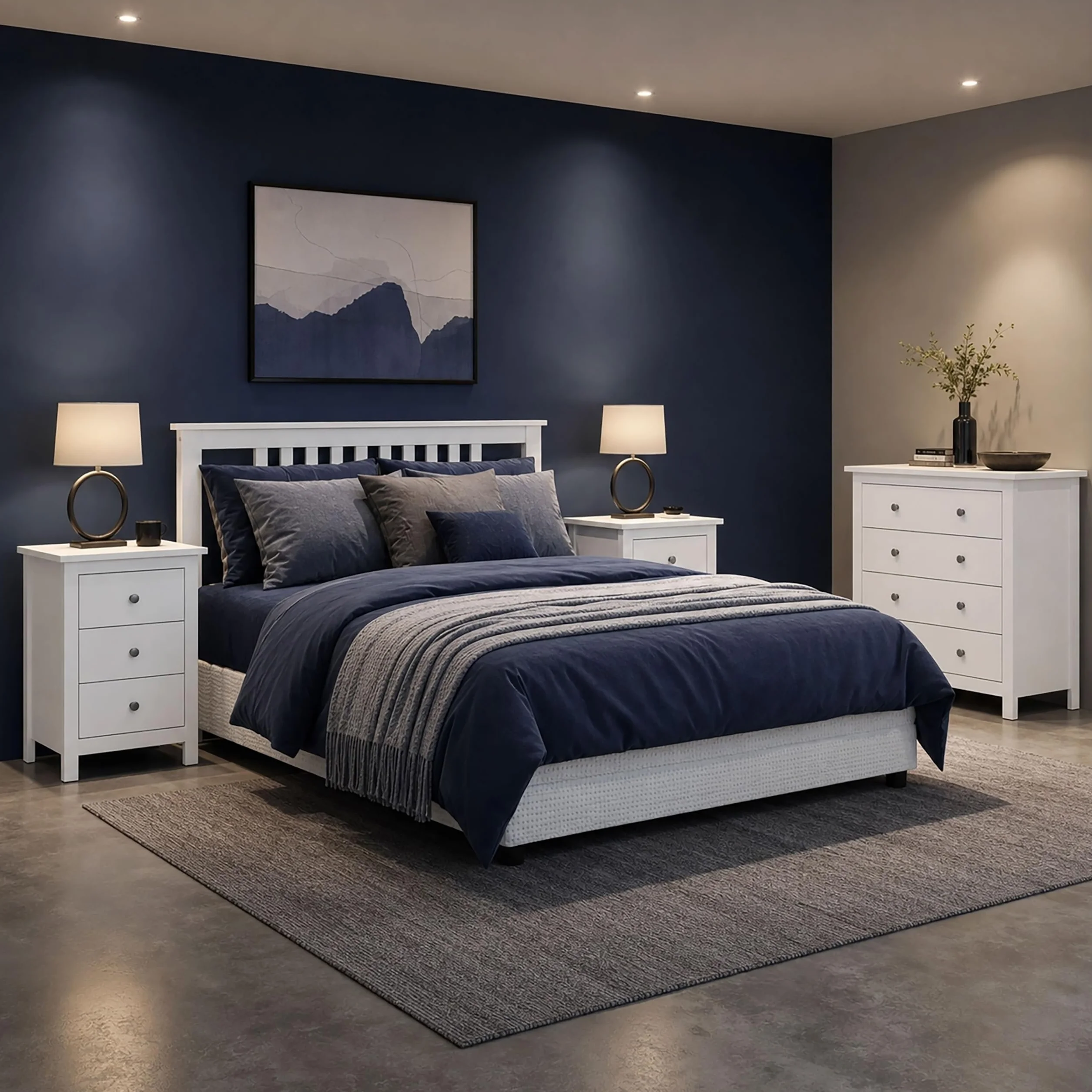 Cabecero de Cama Serie Tabac de Madera de Pino Macizo, Cabecero para Somier 135 cm, Acabado Blanco Lavado, Diseño Robusto y Funcional para Dormitorio