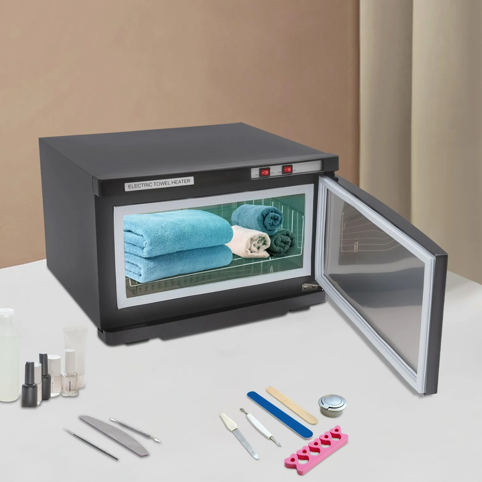 Toalla esterilizadora armario toalla caliente 25 l para el hogar hotel spa gimnasio tela de acero inoxidable desinfección y calentamiento con 220 V potencia 70 °C temperatura de funcionamiento (negro)