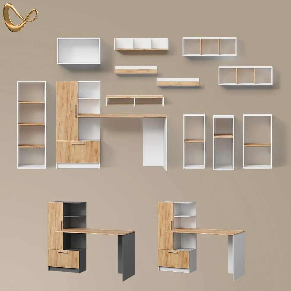 Livinity Armario para PC Lorena, Roble Blanco/Dorado, 28.5 x 72 cm con 2 Compartimentos