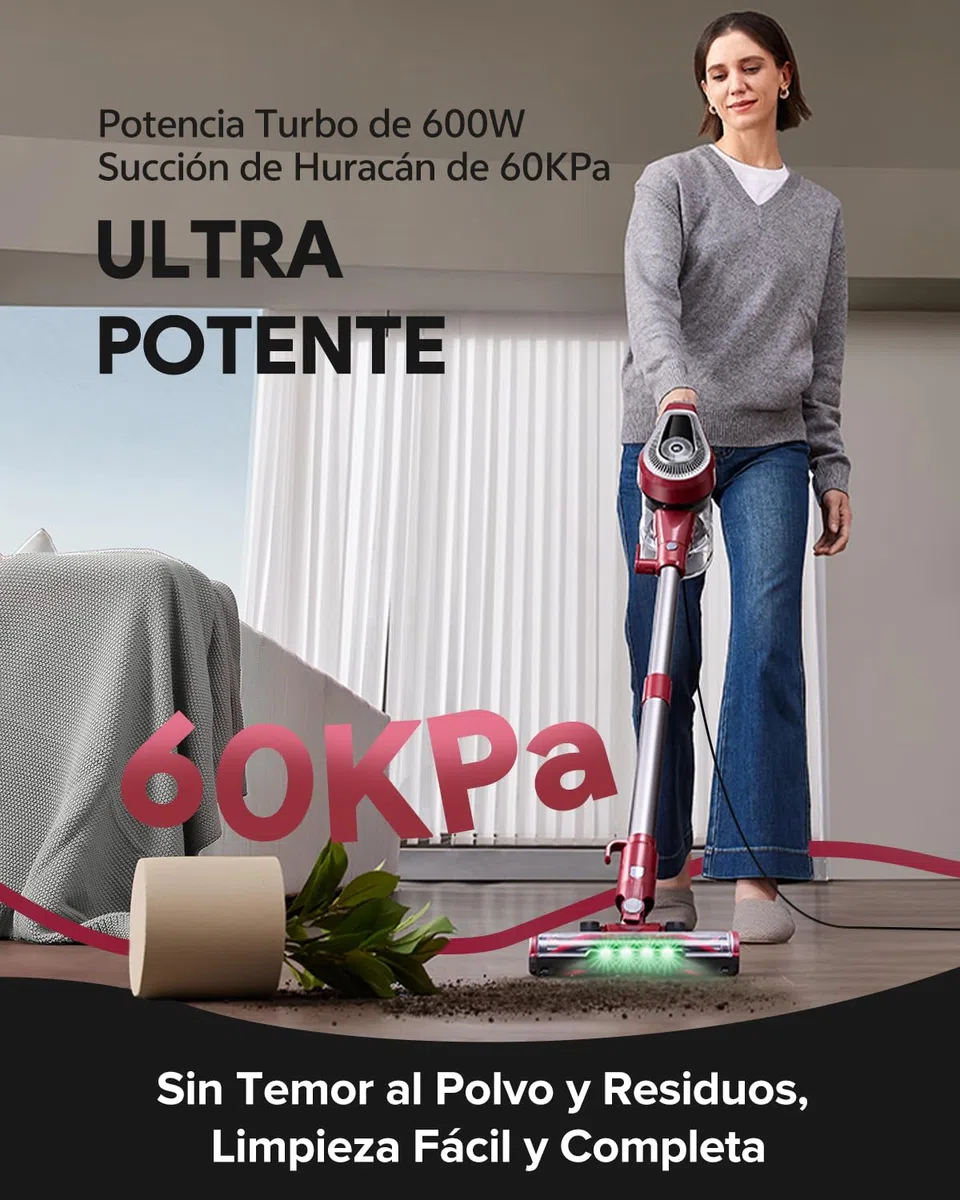 Vexilar C8 Aspiradora con Cable 60KPa/600W, Aspiradora con 7 Metros de Cable, Fácil Guarda, Ligero, 1,5L Depósito de Polvo, Multiusos Aspirador Vertical, Aspirador para Suelos/Alfombras/Pelos/Coche