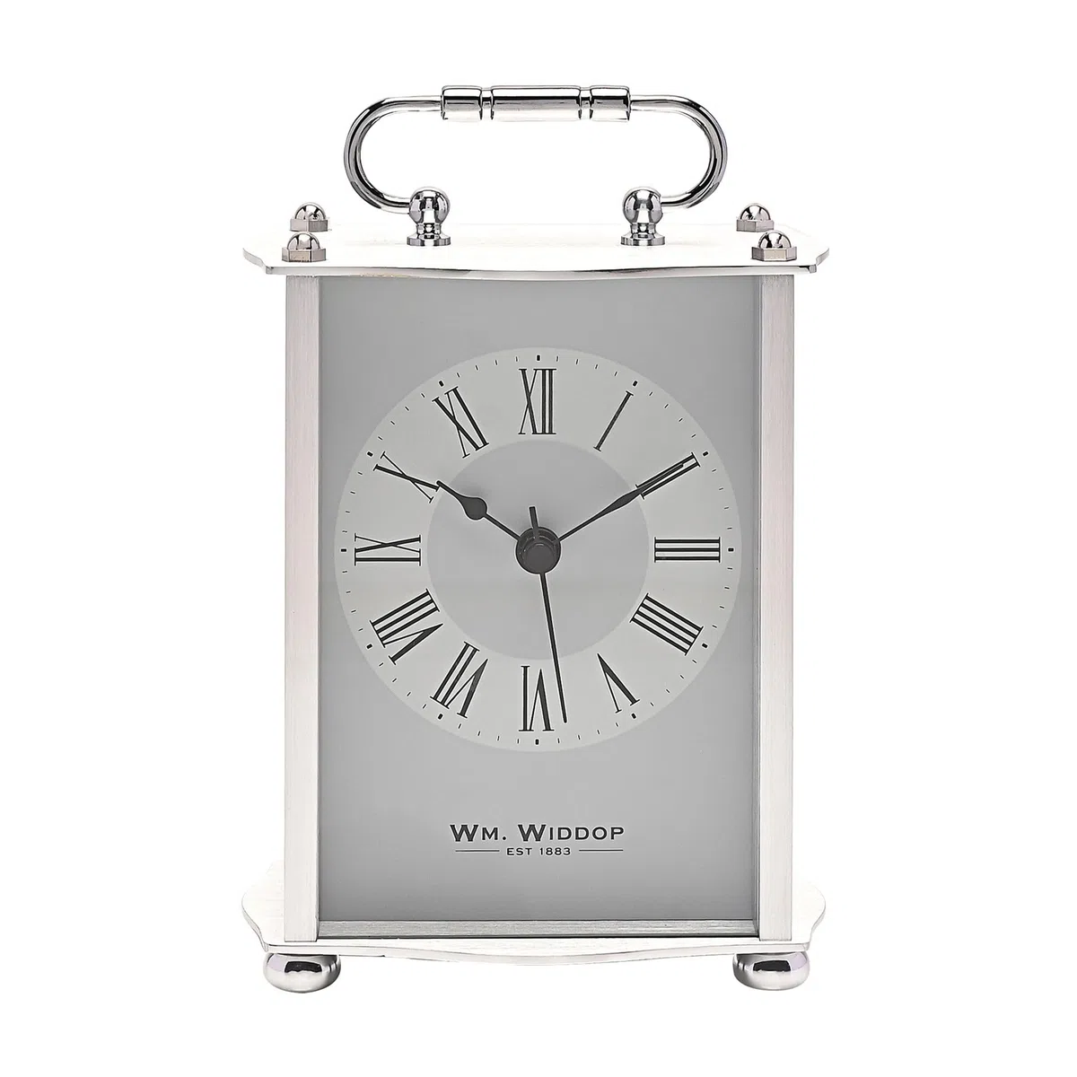 Widdop - Reloj de carruaje en carcasa de aluminio con esfera de números romanos y manecillas clásicas de reloj de pala (plateado)