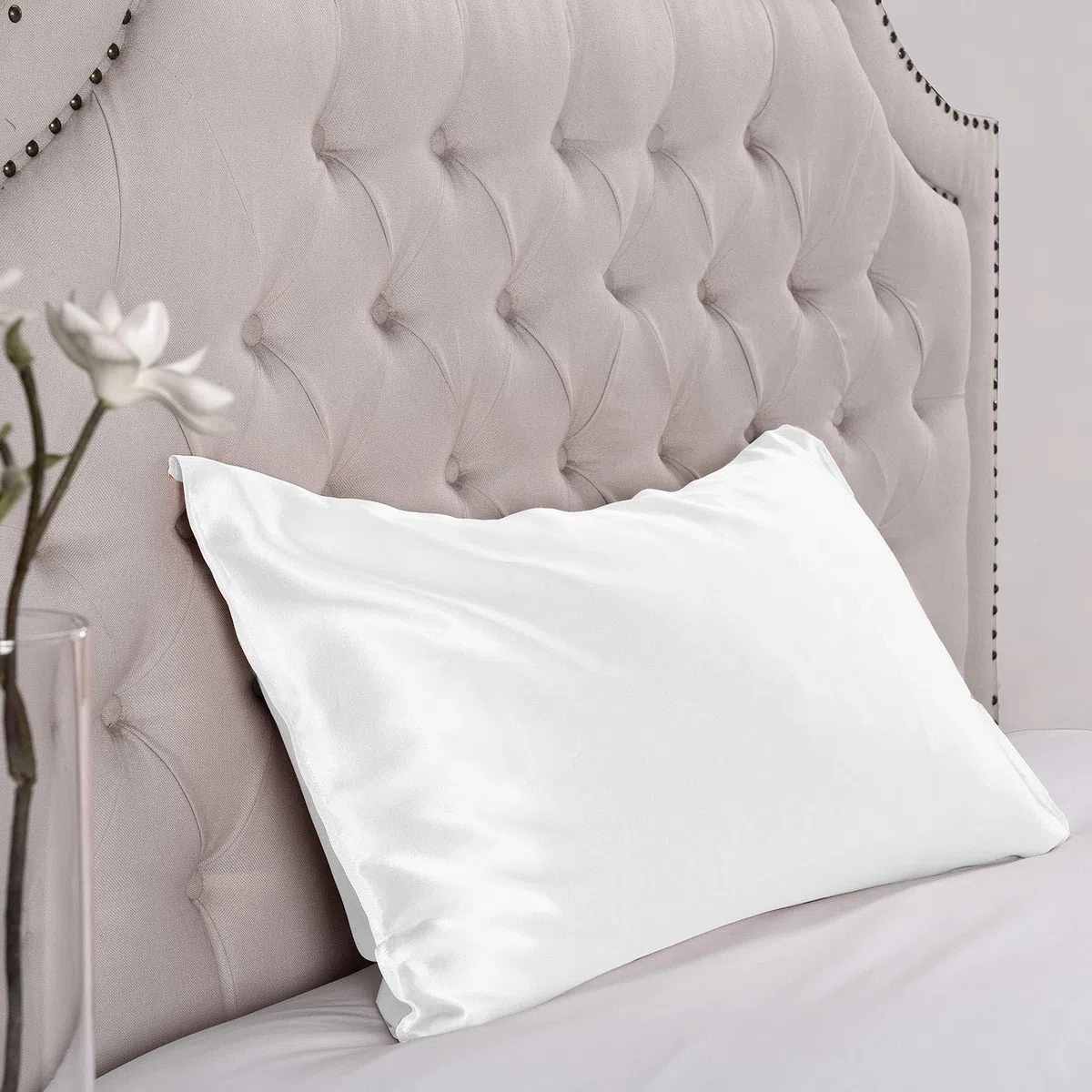Fundas de Almohada de Seda 100% Morera Natural 20 Momme, Suaves y Cuidado de la Cabello Funda de Almohada de Seda 2 Piezas Blanco (50 * 90cm)