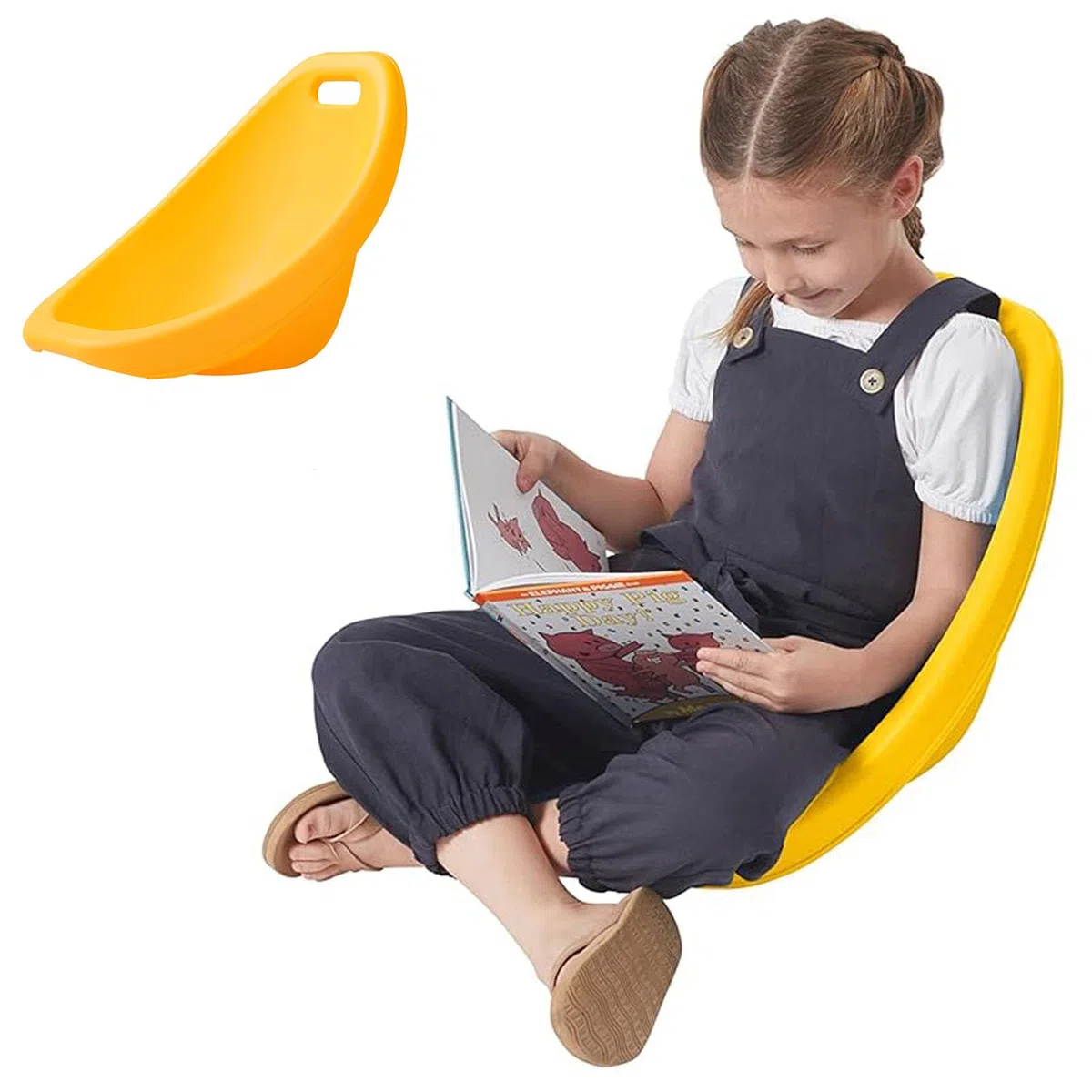 Silla de piso para niños con respaldo, mecedora guardería con equilibrio sensorial para autismo, silla de lectura portátil para interiores y exteriores, silla de plástico oscilante para niños,Amarillo