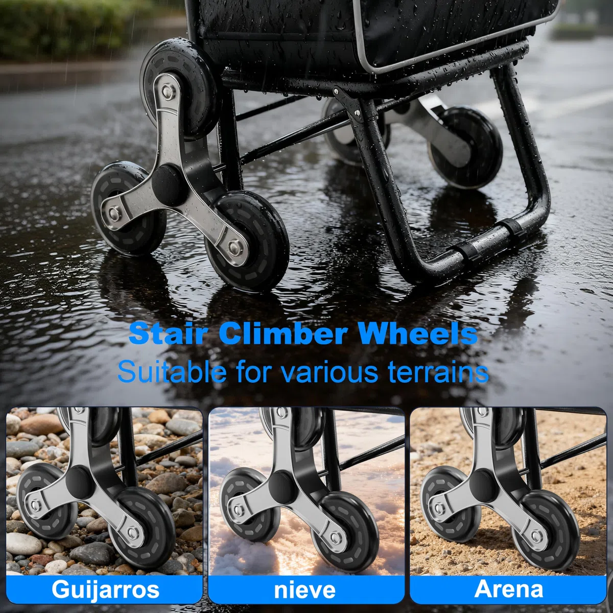 Carrito de Compras para comestibles,Carrito de comestibles Plegable Ligero con Capacidad de 56L,con 6 Ruedas para Subir Escaleras,Bolsa Oxford Desmontable (Negro, 2 Pieza)