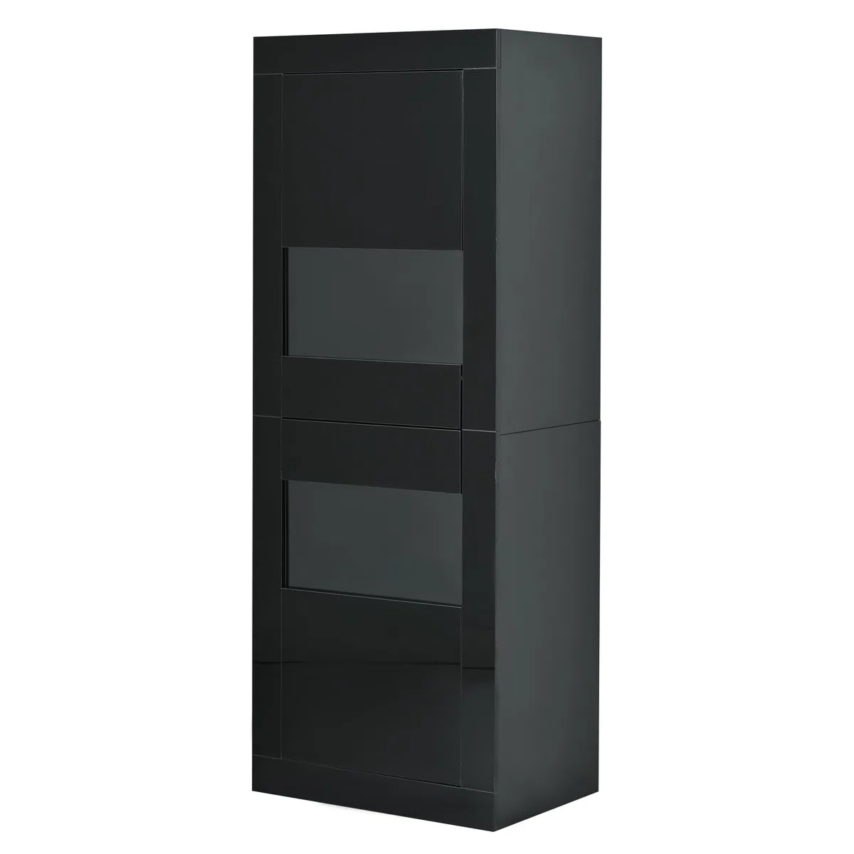 Vitrina negra brillante con iluminación LED, 1 estante de cristal, 61 x 42 x 162 cm, vitrina independiente, armario alto, armario de almacenamiento