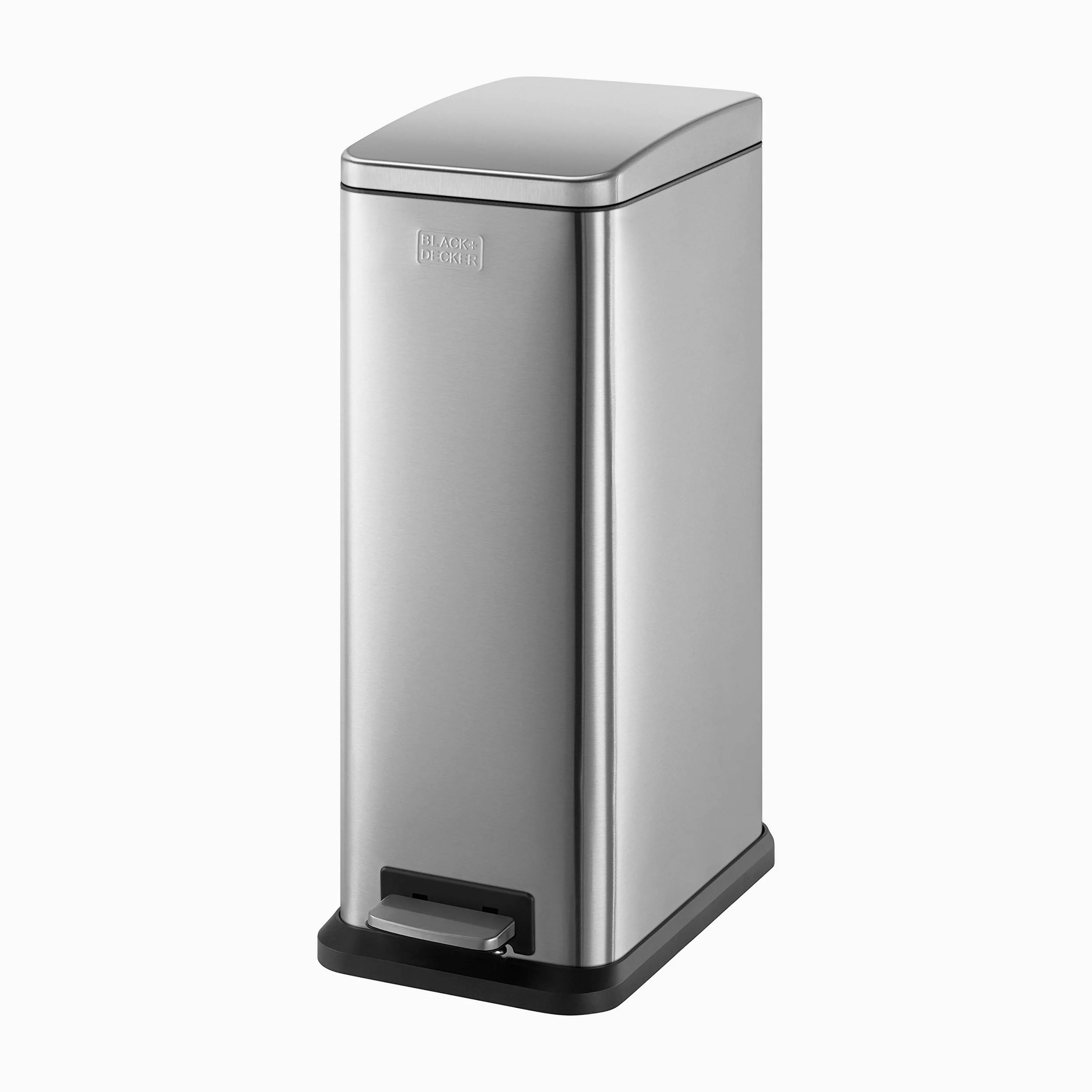 Cubo de Pedal estilizado de 20 LBlack+Decker BXBN0004GB con Tapa de Cierre Suave, Acero Inoxidable, 57,5 cm x 20 cm x 35 cm, Gris frío