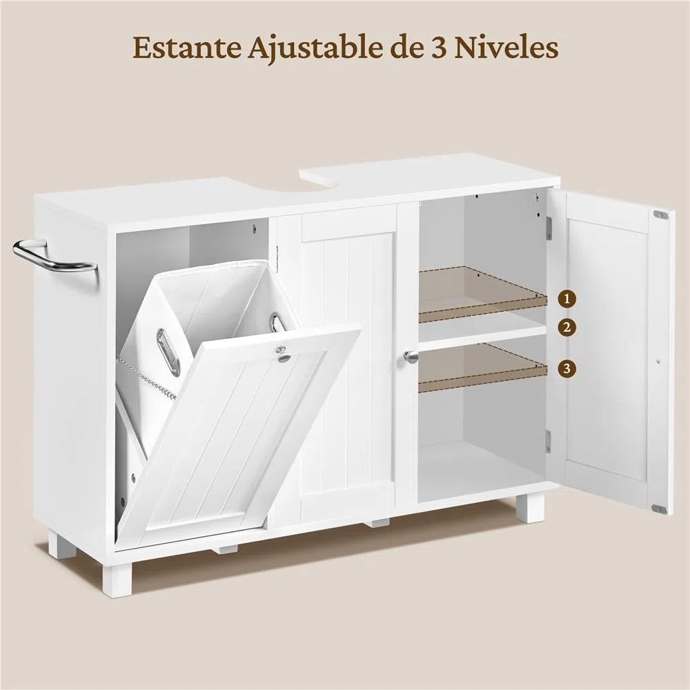 Yaheetech 2 Mueble Bajo Lavabo con Cestos para Ropa Sucia Mueble Baño sin Lavabo con 1 Bolsa Interior Extraíble 90x30x62,5 cm 2 Puertas Armario de Almacenamiento Blanco