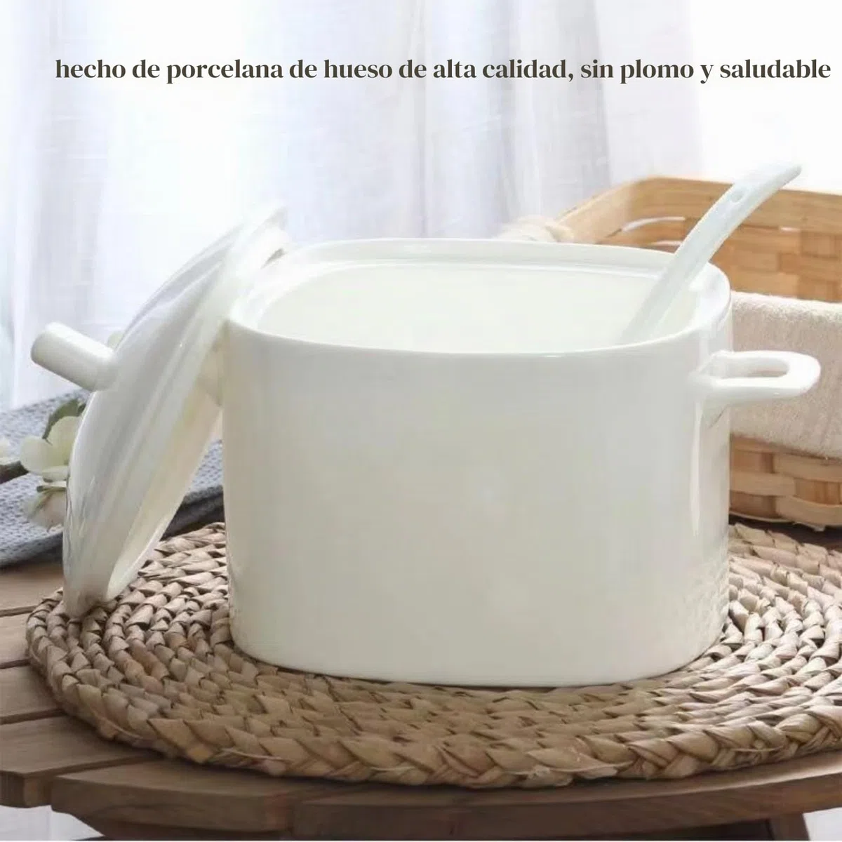 Tureen de sopa de porcelana de hueso con tapa y juego de cucharón, cuenco grande de cerámica de 3000 ml con cubierta para fiestas, comer, decoración del hogar, 3,090.1 g, apto para microondas