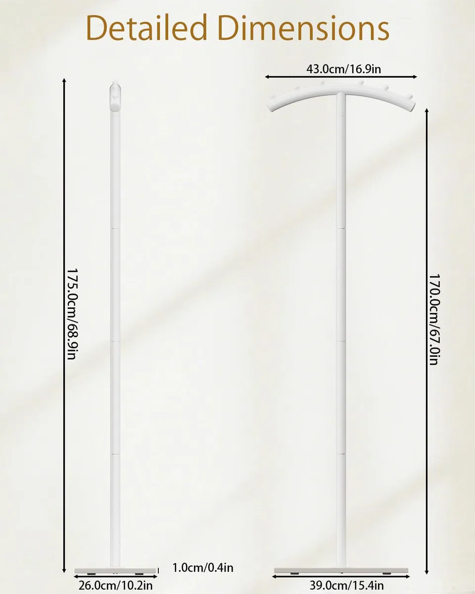 Perchero de metal de pie, Moderno Colgador de Ropa Curva en Forma de T, con Placa Inferior de Roca Gruesa, Percheros para Sala de Estar, Dormitorio, Entrada y Oficina, 175cm, Blanco