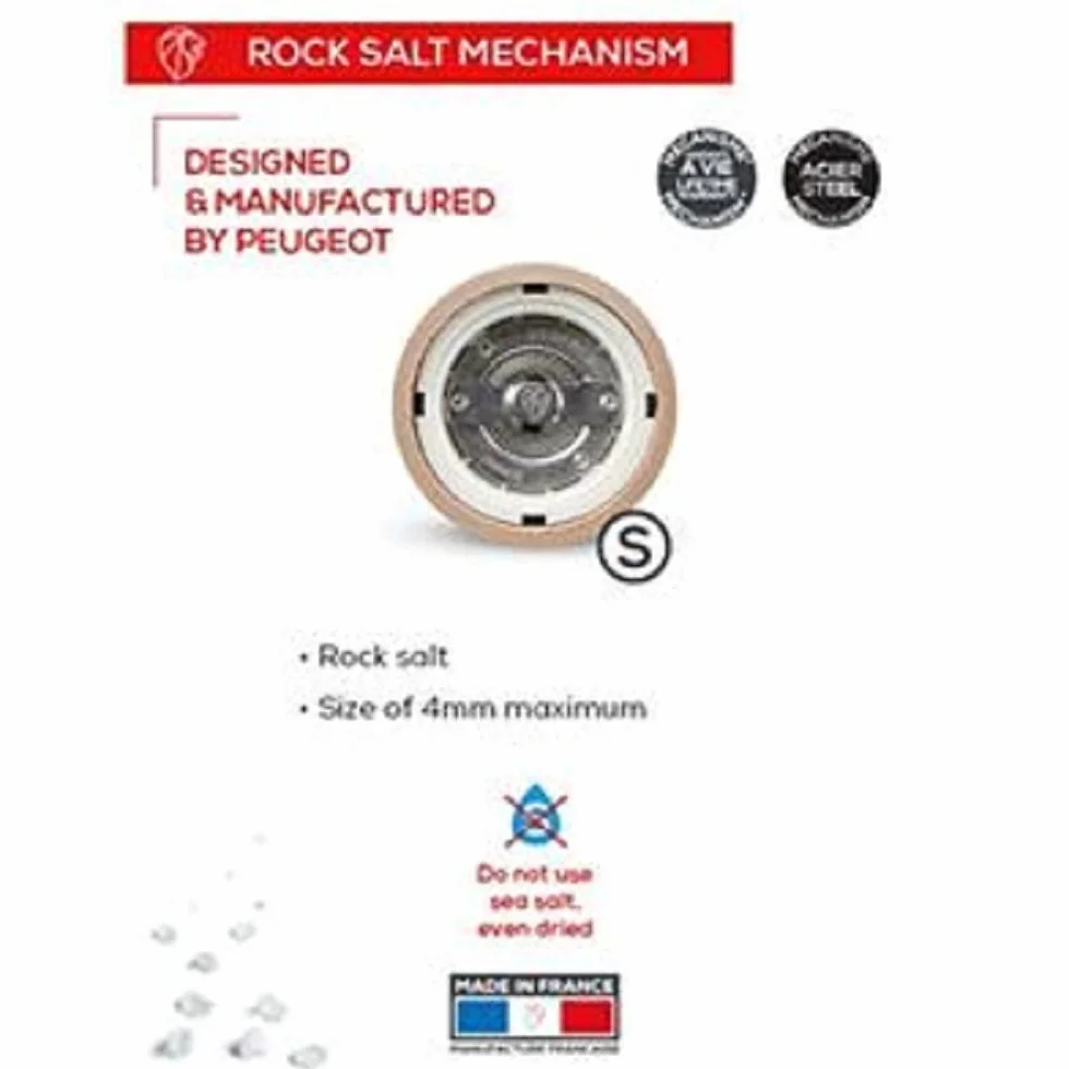 Peugeot - Madras u'Select - Molinillo de sal manual, ajustable, acero inoxidable y madera de olivo, natural, 16 cm