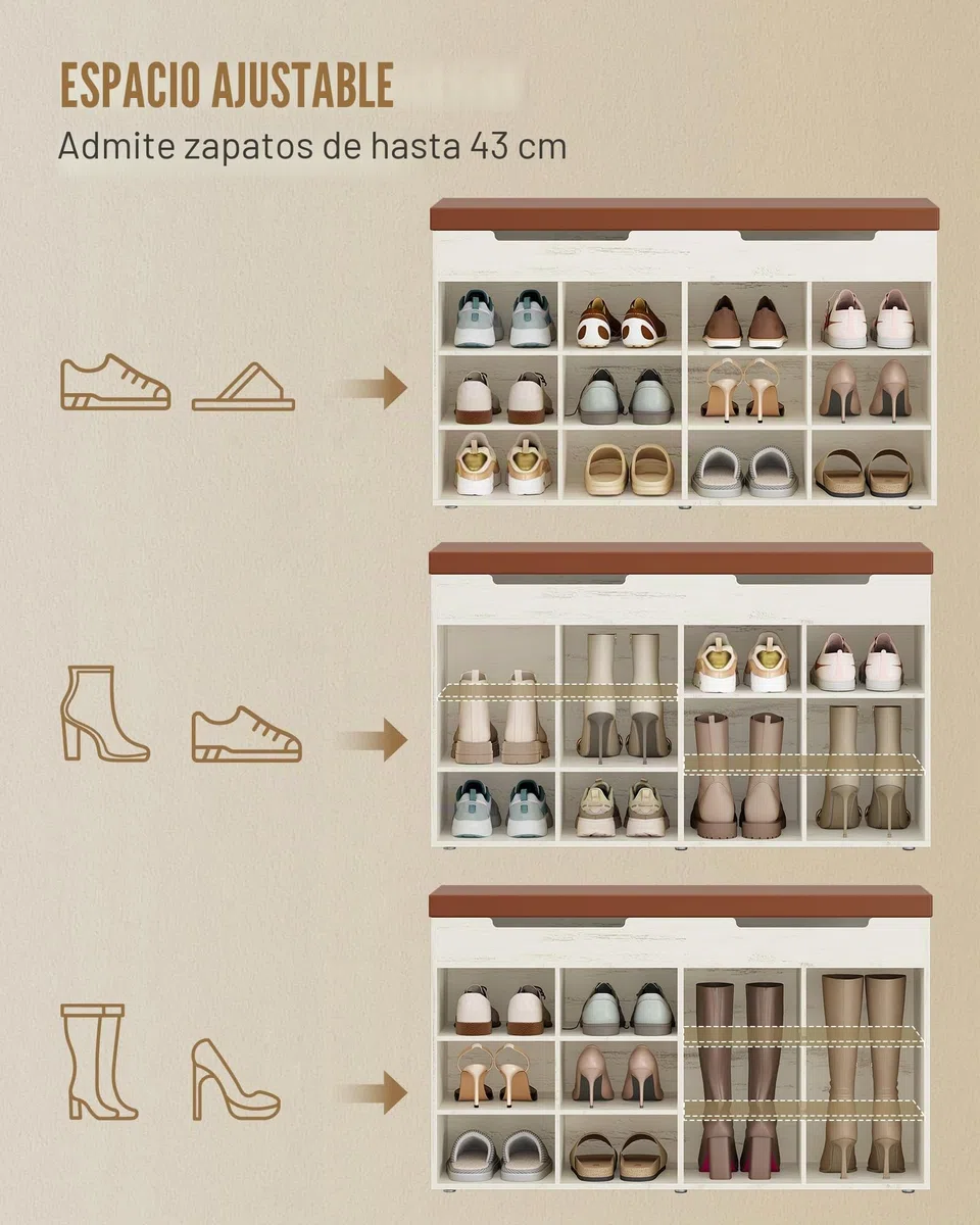 Hzuaneri Banco Zapatero, Zapatero con Asiento, Banco con Espacio de Almacenamiento, 12 Compartimentos, Estantes Extraíbles, Edecuado para Salón, Pasillo, Entrada 30 x 100 x 55,4 cm Marrón y Blanco
